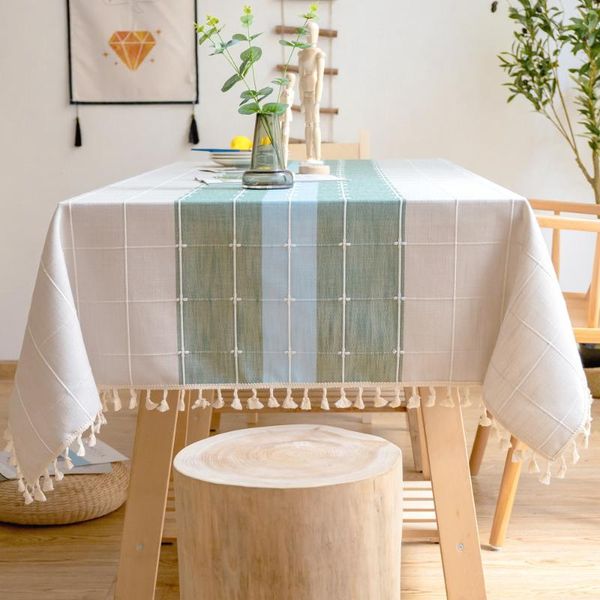 

fashion stripe designs solid decorative linen tablecloth with tassels rectangular wedding dining table cover tea cloth