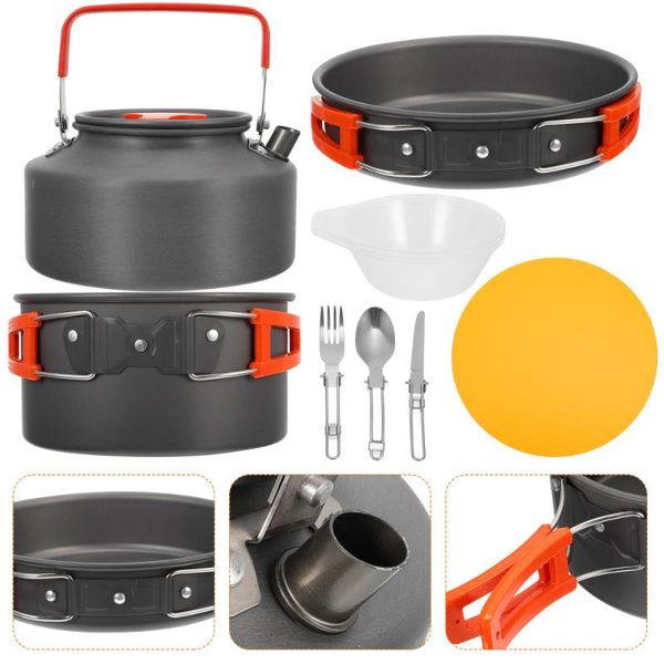 

pans 1 set 16pcs outdoor cooking kettle tableware cookware for camping picnic