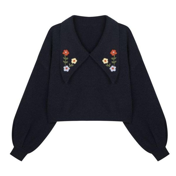 

women's sweaters knitted 2xl black fashion woman flower korean japan style ropa de mujer sweater women, White;black