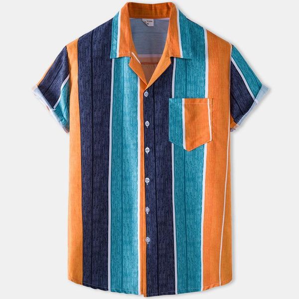 

striped print shirts men summer casual aloha shirt mens beach holiday hawaiian camisas short sleeve fashion chemise homme men's, White;black