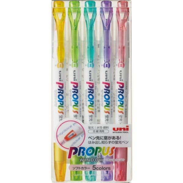 

highlighters uni highlighter propus window 5 soft color set (pus102t5cs), Black;red