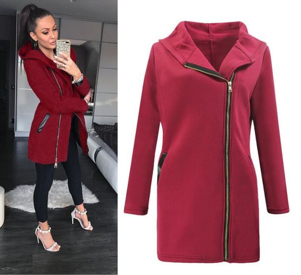 

women's high collar hooded color zipper long-sleeved coat jacket casual large size long windproof women jackets, Black;brown