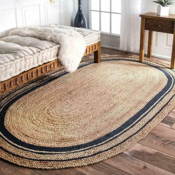 

carpets modern simple household 100% natural jute woven carpet oval floor mats handmade reversible wheel