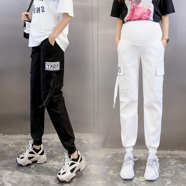 

maternity bottoms pants wide leg shorts adjustable elastic waist easy matching belly support loose casual trousers, White