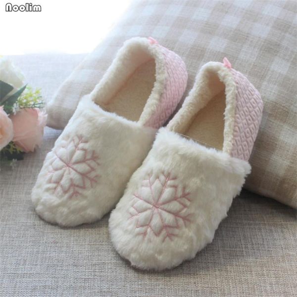 

slippers autumn winter christmas snowflake cotton plush women non-slip soft bottom flat indoor floor warm home shoes, Black