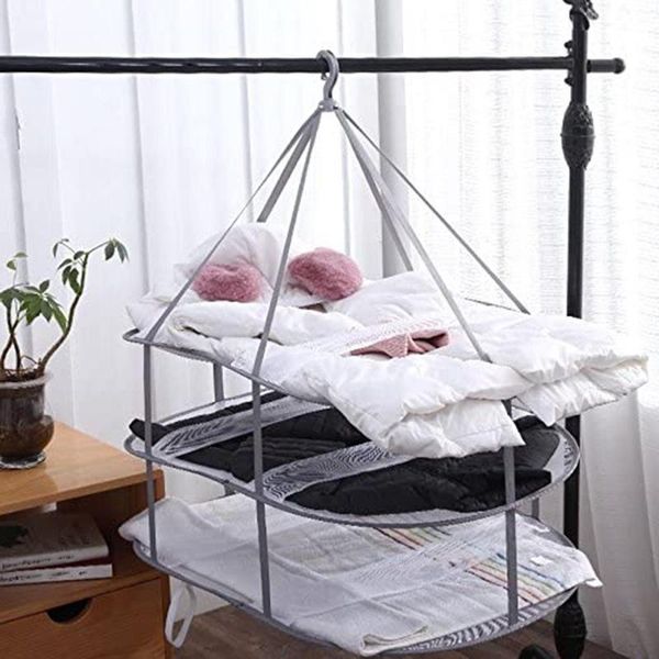 

3layer windproof drying clothes basket sock folding hanging clotheshorse hanger clothes basket sock storage mesh folding hanger