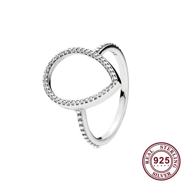 

cluster rings original 925 sterling silver pan ring fashion water drop with crystal cz for women wedding party gift jewelry, Golden;silver