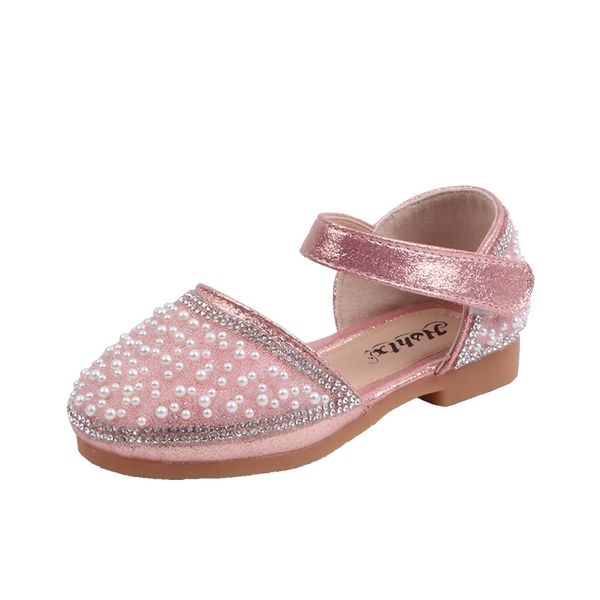

spring summer kids girls shoes sequin crystal pearls princess shoes for girls pink shiny dance shoes for children zapatos nia 210713, Black;red