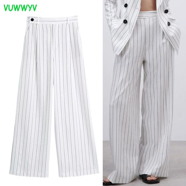 Pantaloni a righe bianche da donna Pantaloni larghi estivi a vita alta oversize a gamba larga Y2K donna 210430