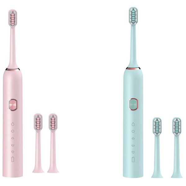 

smart electric toothbrush 2 set vibration waterproof timer automatic tooth brush replacement head,pink & blue