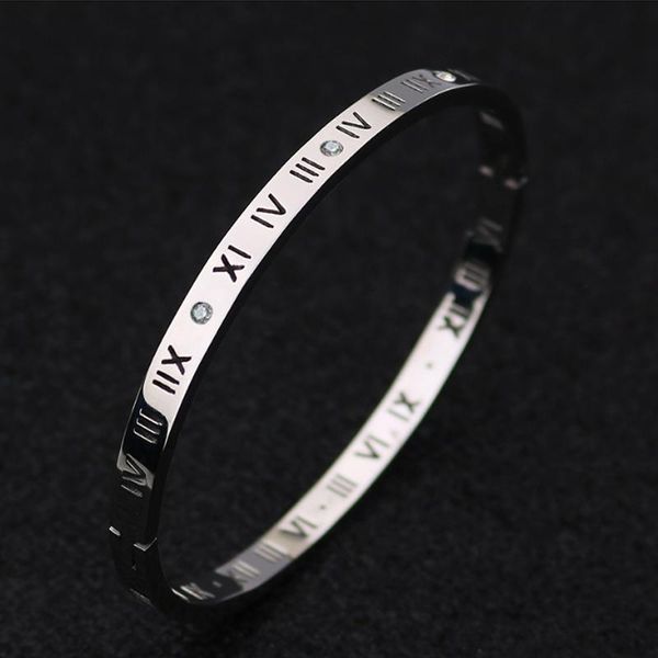

bangle classic bracelet womens stainless steel rose gold bangles simple trendy jewelry roman numerals couple gifts for woman, Black