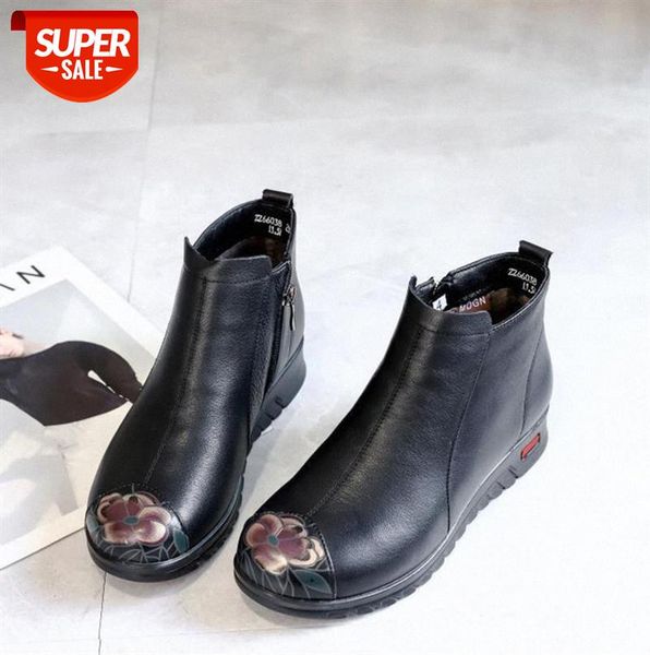 

layer cowhide plus velvet warm casual shoes round toe flat solid color one-step leather women's #x76d