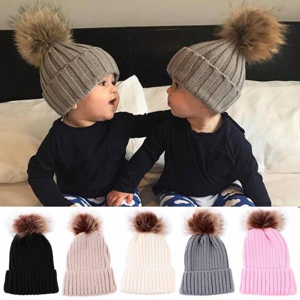 

caps & hats big pompom knitted baby girl boy hat winter warm soft beanie solid color children bonnet, Yellow