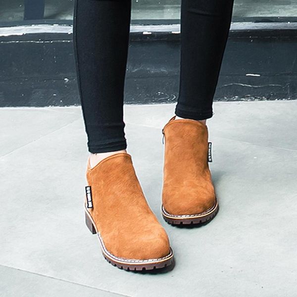 

boots women suede autumn winter warm short shoes woman feminina female motorcycle ankle botas mujer, Black