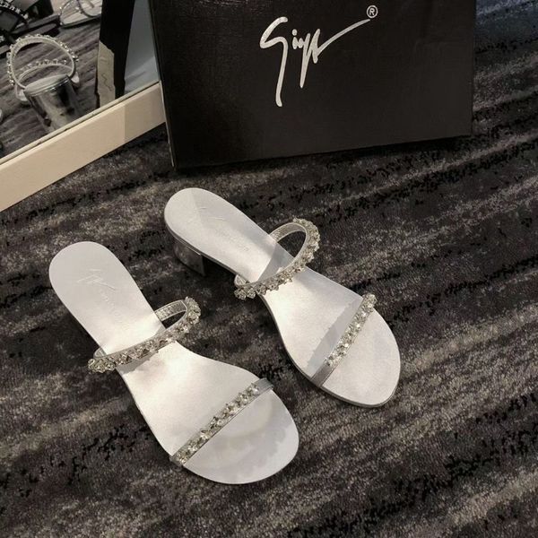 

rhinestone sandals women's 20 summer new versatile thick heel one line with black fashion roman open toe sandals