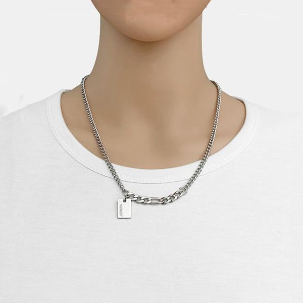 

pendant necklaces fashion simple letter square necklace titanium steel men and women wild cold wind clavicle chain accessories, Silver
