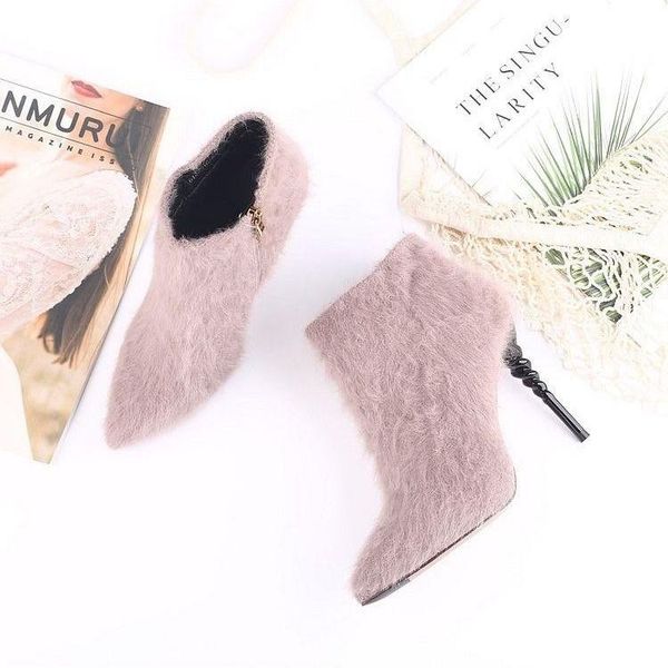 

dress shoes 2021 women's fashion personality plus velvet small short boots female stiletto casual all-match plush, Black