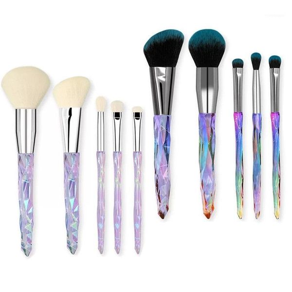 

arrivals diamond crystal handle 5 pieces soft hair beauty cosmetic brush set peacock blue eye shadow powder1