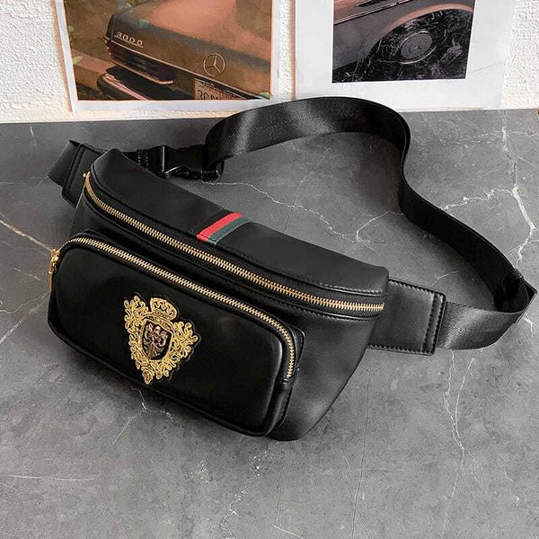 

chest bag mens new street fashion mens belt bag korean style personalized embroidered pattern all-match shoulder messenger bag