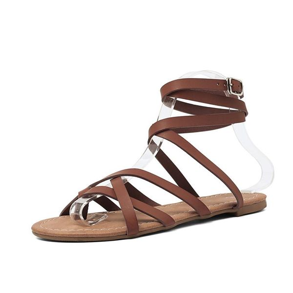

flat large size sandals roman shoes thin strap combination woman, Black