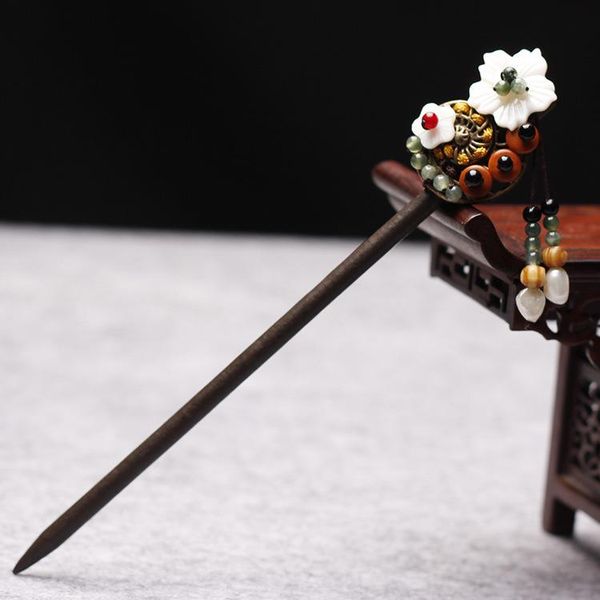 

hair clips & barrettes camellia vintage ancient flower costume ebony wood fan hairpin for women classic hanfu accessory pin sticks, Golden;silver