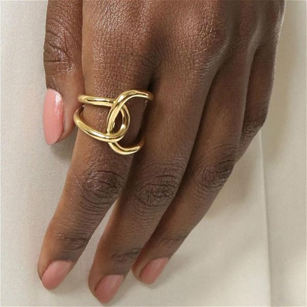 

glossy gold color plated irregular line geometric adjustable metal ring minimalist vintage rings for women gifts party jewelry cluster, Golden;silver