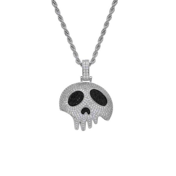 

men skull icy charm zircon diamond zirconia pendant chain necklace for hip hop jewelry, Silver