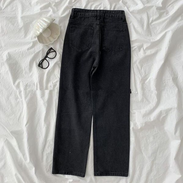 

high waist black women's jeans 2021 y2k streetwear vintage butterfly embroidery straight pants baggy wide leg denim trouser w288, Blue