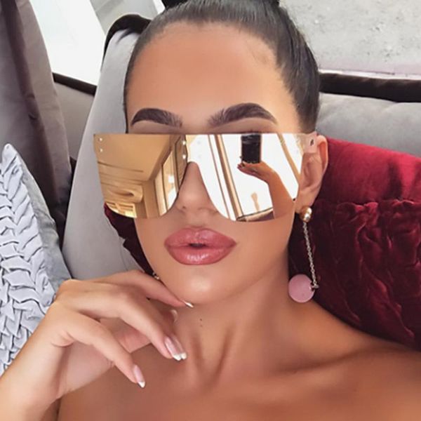 

sunglasses red oversized women 2021 vintage flat big frame sun glasses fashion personality driving eyewear one lens sunnies, White;black