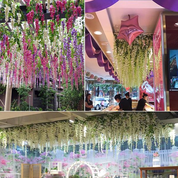 

decorative flowers & wreaths artificial wisteria flower fake rattan violet wedding decoration shelter winding ceiling indoor plastic vine pl