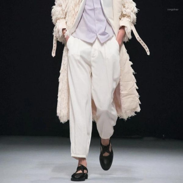 

men's pants casual 2021 summer show slim white close-up fight calf harlan, Black