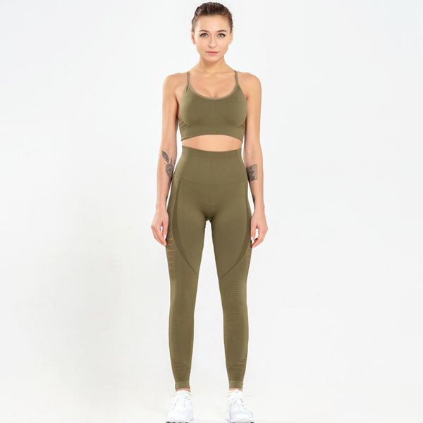 

seamless yoga set high elastic padded sports bralette waist stretchy bulift tight leggings exercise solid color twinset outfit