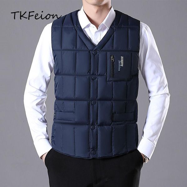 

men's vests mens winter vest jacket coats warm duck down filler 2021 spring autumn arrived male slim casual waistcoat blue armygreen 5x, Black;white