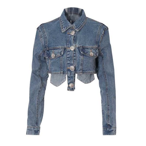 

2021 spring new style lapel pocket bright pink short fringe denim jacket motorcycle jacket women's fashion, Black;brown