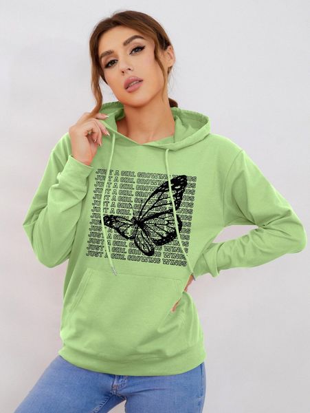 

slogan and butterfly print hooded sweatshirt u7zb#, White;black