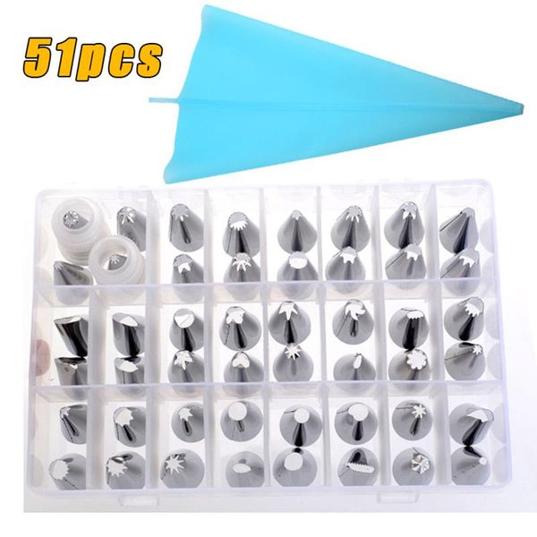 

baking & pastry tools 51pcs/set diy cake decorating 48 icing piping nozzles set stainless steel silicone patry bag tips for