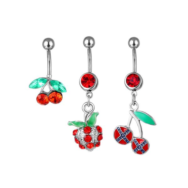 

d0171 0093 0510 cherry red color belly navel button ring mix styles, Silver
