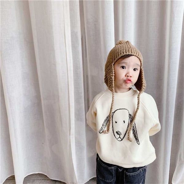 Moda Karikatür Polar Çocuklar için Kalınlaşmak Tişörtü Kış Kore Tarzı Erkek Ve Kızlar Yumuşak Sıcak Kazak 211023