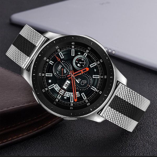 

watch bands milanese loop stainless steel watchband for samsung galaxy 46mm 42mm quick release band mesh woven strap belt silver black, Black;brown