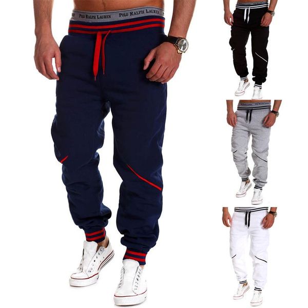 

men's pants 2021 casual contrast color splice sports men joggers sweat winter sweatpants print, Black