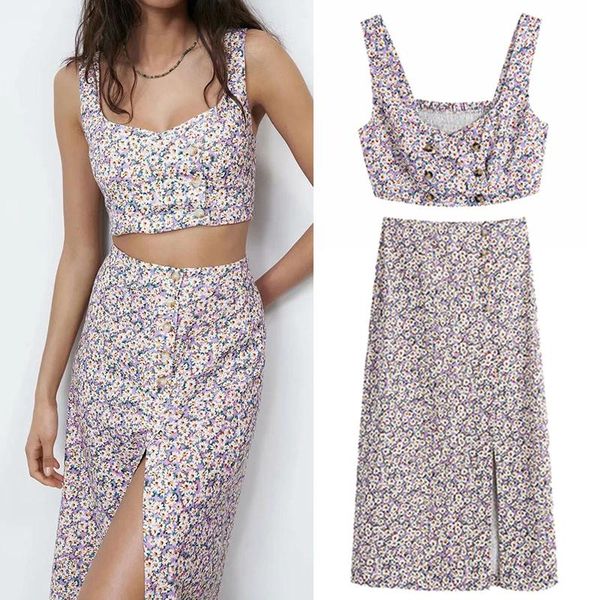 

skirts summer womens 2022 floral print a-line vintage front slit female loose fashion button ladies clothes, Black