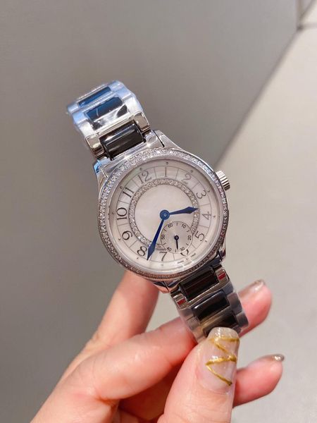 

wristwatches classic women mother of pearl watches stainless steel geometric quartz wristwatch lady white black ceramic clock 32mm, Slivery;brown