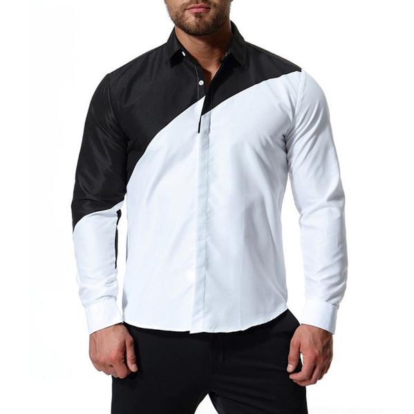 

men's casual shirts nice popest fashion black white patchwork long sleeve men autumn every occasion cotton male us size, White;black