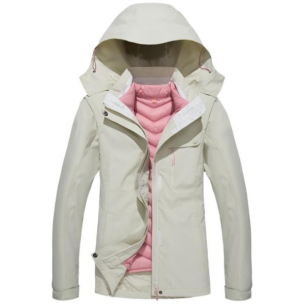 

women's trench coats winter women outdoor parka goretex waterproof down cotton lining and jackets thermal insulation windbreak hooded o, Tan;black