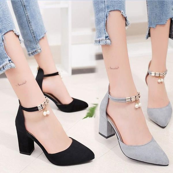 

dress shoes concise elegant pointed high heels fashion comfort thick with womens black suede single professional work