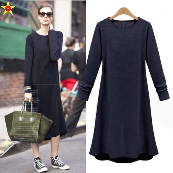

casual dresses l-5xl plus size women 2021 autumn fashion slim dress full sleeve fat mm elegant extra large, Black;gray