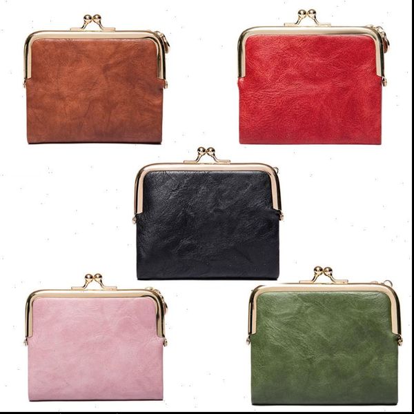 

women bifold pu leather coin card wallet key ring mini pouch vintage purse small change bag, Red;black