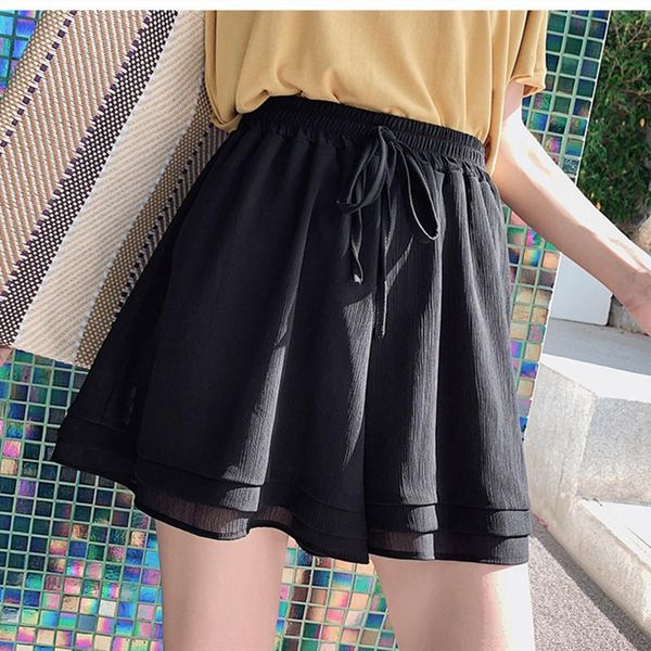 

women's shorts summer chiffon solid color couble layer high waisr wide leg thin loose 2021 korean fashion casual plus size s-5xl, White;black