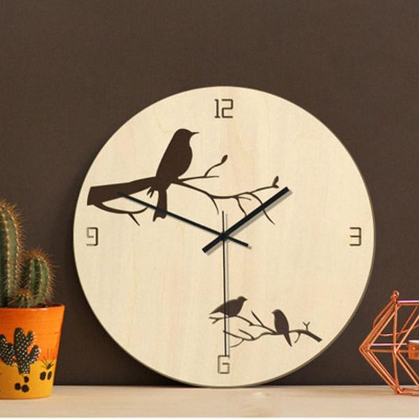 

selling hollow wall clock creative home decor mute wooden bird clocks