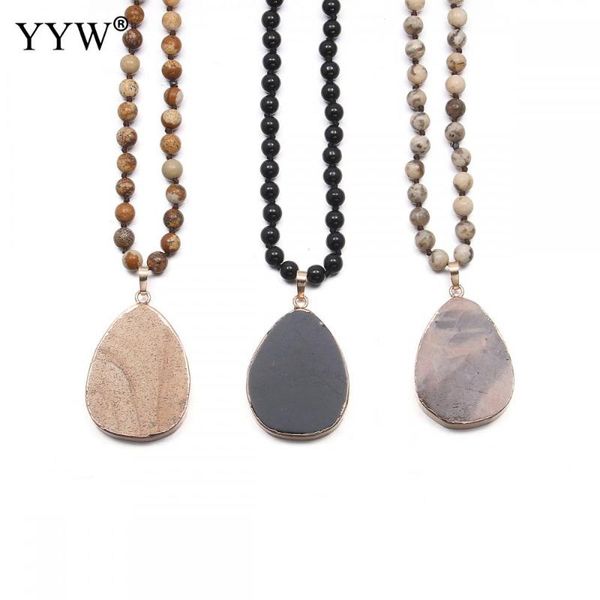 

pendant necklaces natural gemstone long necklace round bead fashion retro drop shape gem for gift 32x47mm, Silver